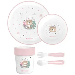 Kikka Boo Set posuđa za bebe, 4 komada, Belo-roze