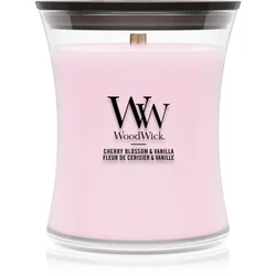 Woodwick Cherry Blossom & Vanilla dišeča sveča z lesenim stenjem 275 g
