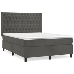 Vidaxl Box spring postelja z vzmetnico temno siva 140x200 cm žamet