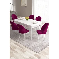 Hanah Home Set Trpezarijski sto i 6 stolica Roz, Bordo-beli
