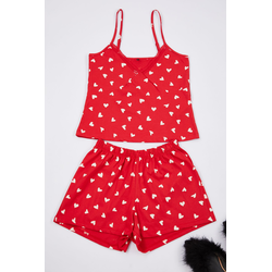 Trendyol Red 100% Cotton Heart Lace Detailed Rope Strap Knitted Pajama Set