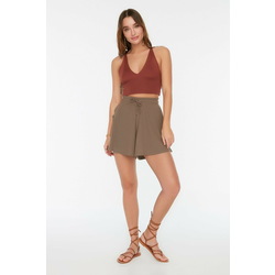 Trendyol Mink Relaxed Fit Regular Waist Wrap/Textured Knitted Shorts