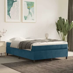 Vidaxl Box spring postelja z vzmetnico temno modra 140x200 cm žamet