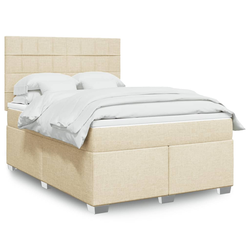vidaXL Box spring postelja z vzmetnico krem 140x200 cm blago
