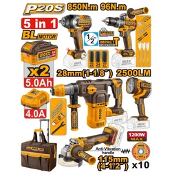 INGCO COSLI251193E AKU SET (BUŠ 96NM+BRUS+UD ODV 850NM+HAMER+LAMPA) SUPER INGCO