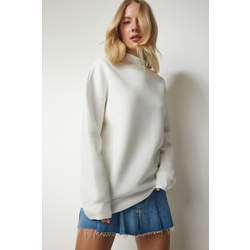 Happiness Istanbul Womens Ecru Stand-Up Collar Basic Shark Sweatshirt