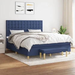 Greatstore Box spring postelja z vzmetnico modra 180x200 cm blago