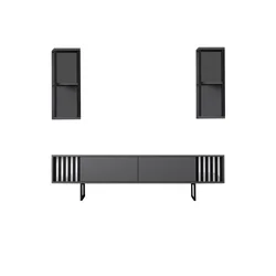Hanah Home Chrome Line TV komoda sa dve police, Crna