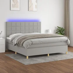 shumee Box spring postelja z vzmetnico LED sv. siva 180x200 cm blago