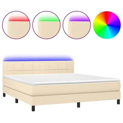 Vidaxl Box spring postelja z vzmetnico LED krem 180x200 cm blago