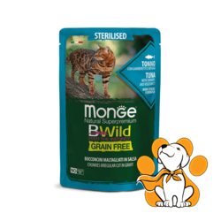 Monge Bwild Grain Free, Sterilised Cat, Tuna 85g, Tunjevina, Račići i Povrće