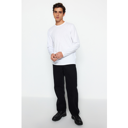 Trendyol White Basic Regular/Real Fit Crew Neck Long Sleeve 100% Cotton T-Shirt