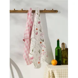 Sinsay - Set kuhinjskih krpa sa cvetnim i karo motivom 2 pack - roze