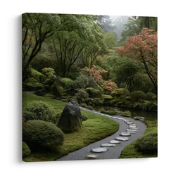 Slika miren zen vrt v zelenju - 40x40