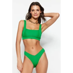 Trendyol Green V-Cut High Leg Textured Bikini Bottoms