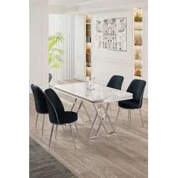 Hanah Home Set Trpezarijski sto i 4 stolice, Teget-beli