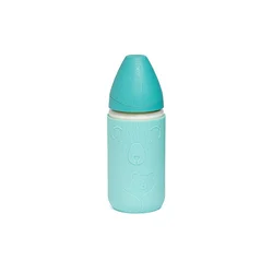 Suavinex Flašica Staklena 240Ml 3P S + Sil. Navlaka Svetlo Plava