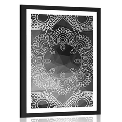 Plakat s paspartujem črnobela Mandala - 30x45 silver