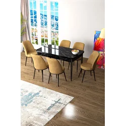 Hanah Home Set Trpezarijski sto i 6 stolica Zen, Oker-crni
