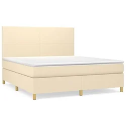 Vidaxl Box spring postelja z vzmetnico krem 160x200 cm blago