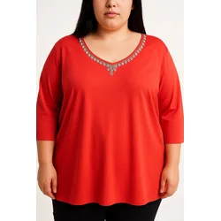 Plus size tunika z okrasnim detajlom, rdeča