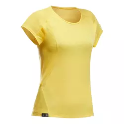Rumena ženska pohodniška majica s kratkimi rokavi iz merino volne TREK 500