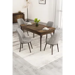 Hanah Home trpezarijski set Nix, sto na razvlačenje i 4 stolice, ploča u dekoru drveta Baroque, siva tkanina Babyface