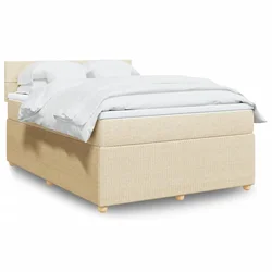 vidaXL Box spring postelja z vzmetnico krem 160x200 cm blago