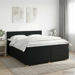 vidaXL Postelja boxspring z vzmetnico Črna 140 x 190 cm Blago