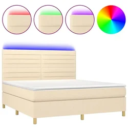 Vidaxl Box spring postelja z vzmetnico LED krem 180x200 cm blago