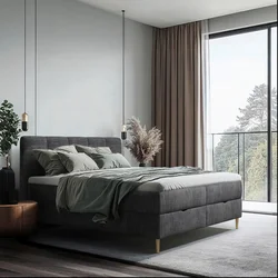 MID.YOU POSTELJA Z VZMETNICO 140 cm  x 200 cm , les, tekstil, leseni material antracit