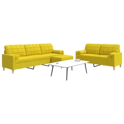 3-dijelni set sofa s tabureom i jastucima svjetložuti tkanina