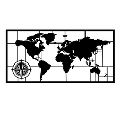 Wallity Zidna dekoracija World Map 7, 121x60cm, Crna