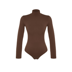 Trendyol Brown Turtleneck Snap Knitted Bodysuit