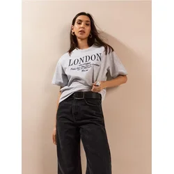 Sinsay - Pamučna majica sa natpisom London - svetlo siva
