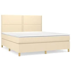 Vidaxl Box spring postelja z vzmetnico krem 180x200 cm blago