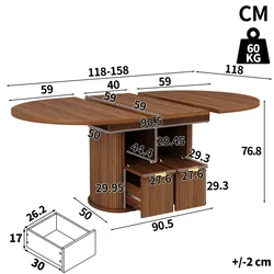 SONNENH Jedilna miza, 158 x 118 x 76.8 cm, MDF/kovina, rjava, predali za shranjevanje, za jedilnico