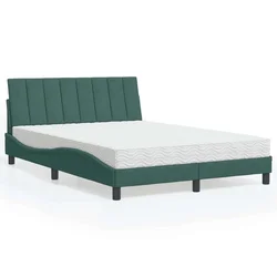 Krevet s madracem Hanko tamnozeleni 140x190 cm baršunasti