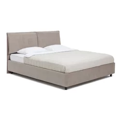Sivorjava oblazinjena zakonska postelja s prostorom za shranjevanje z letvenim dnom 180x200 cm Myra Pillow – Bonami Selection