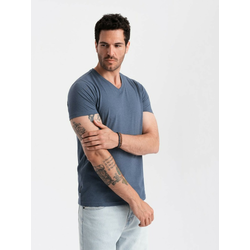 Ombre Mens BASIC classic cotton T-shirt with a serape neckline - blue melange