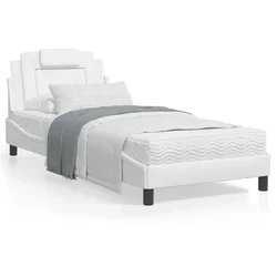 shumee vidaXL Posteljni okvir LED bel 90x200 cm umetno usnje