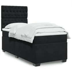 vidaXL Box spring postelja z vzmetnico črna 100x200 cm žamet