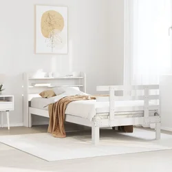 Posteljni okvir z vzglavjem brez vzmetnice bel 100x200 cm
