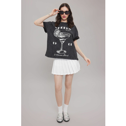 Trendyol Anthracite Washed Printed Oversize/Wide Pattern Knitted T-shirt