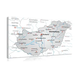 Slika sivi zemljevid Madžarske s kontrastom - 60x40