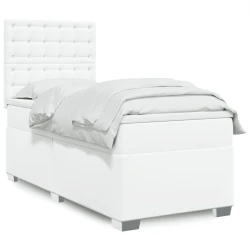 vidaXL Box spring postelja z vzmetnico bela 80x200 cm umetno usnje