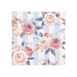 Serviete za dekupažo - Pink Roses on Blue Stripes  - 1 kos