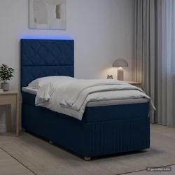 vidaXL LED posteljni pod z vzmetnico Modra 100 x 200 cm Blago