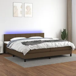 vidaXL Box spring postelja z vzmetnico LED temno rjava 200x200cm blago
