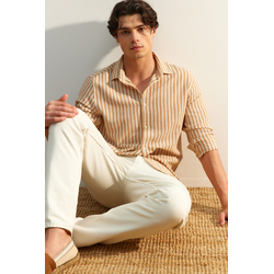 Trendyol Limited Edition Stone Regular Fit Striped Textured Shirt